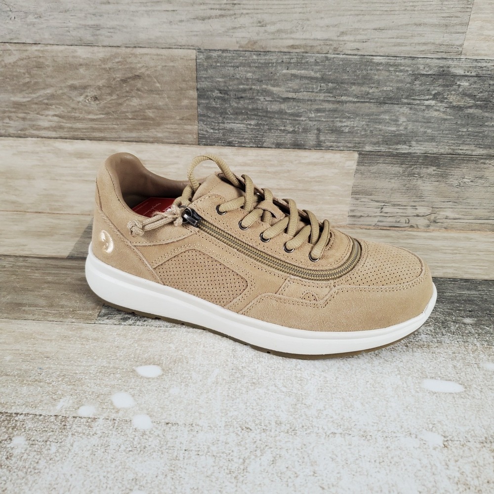 BILLY Comfort Womens Shoes Sz 8 W Running Tan Suede Side Zip Round toe Sneakers